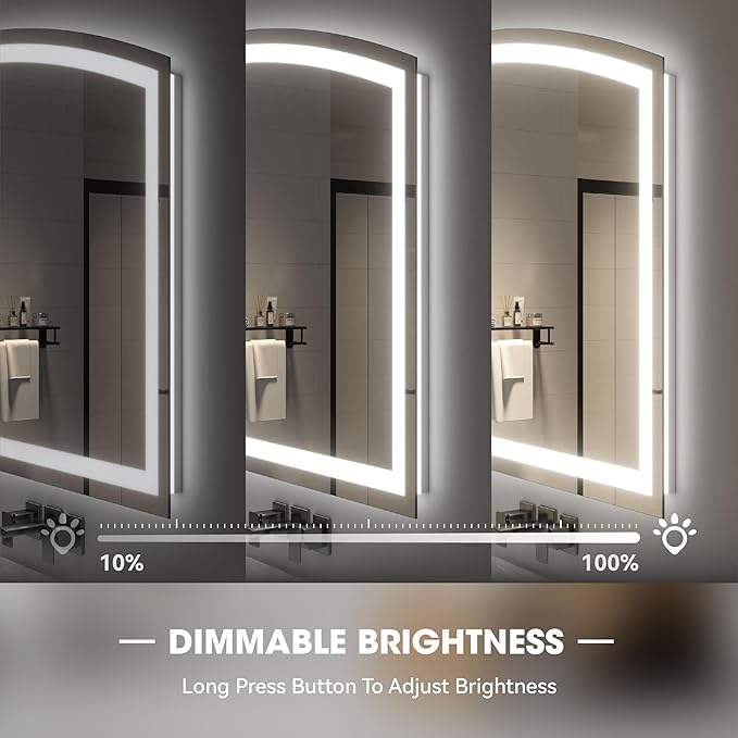 Hasipu 40x36 Inch LED Bathroom Mirror Arch Vanity Mirror with Lights Frontlit Smart Touch Sensor Dimmable 3 Colors Temperature Shatterproof Wall-Mounted Vanity Mirror Metal Frame