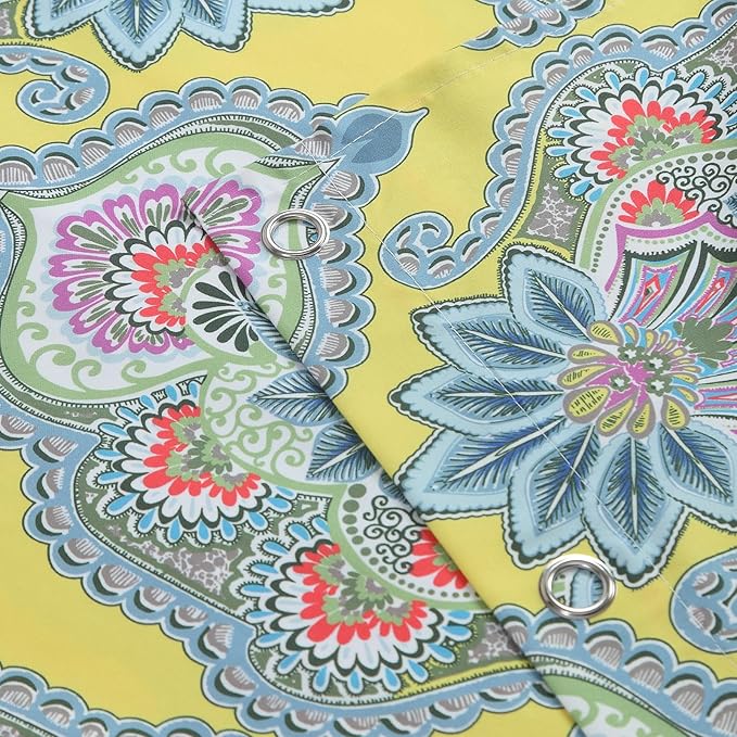 Extra Long Shower Curtain 84 Inches, Water Repellent Fabric with Vibrant Brazilian Medallion Print, 12 Metal Grommets & Weighted Hem, 72x84 Inches