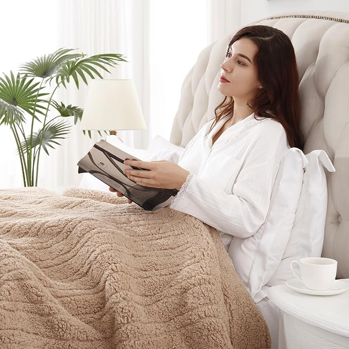 Westinghouse Electric Blanket Twin Size, Soft Plush Sherpa Heated Blanket with 10 Heating Levels & 1-12 Hours Auto-Off, Machine Washable, 62x84 inches, Camel