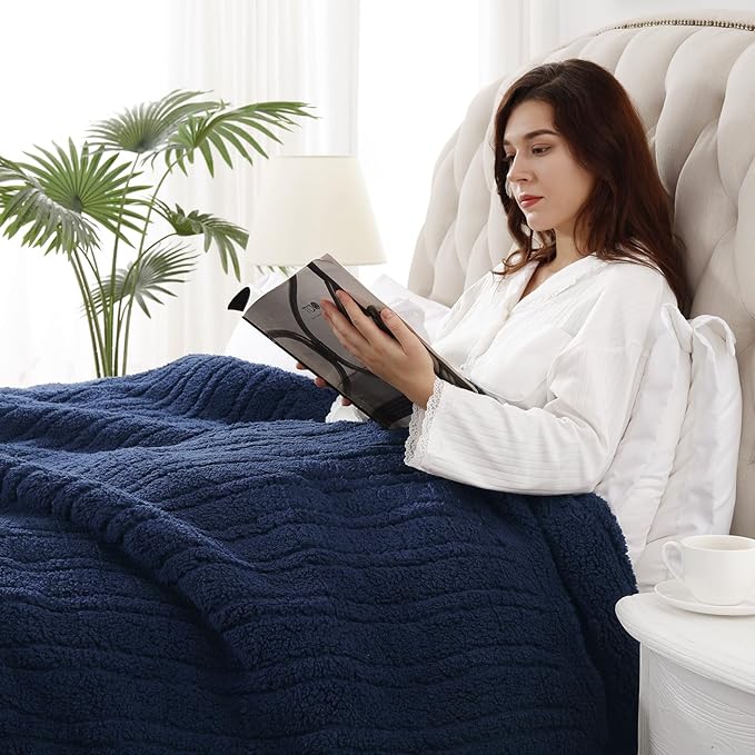 Westinghouse Electric Blanket Queen Size, Soft Plush Sherpa Heated Blanket with 10 Heating Levels & 1-12 Hours Auto-Off, Machine Washable, 84x90 inches, Navy