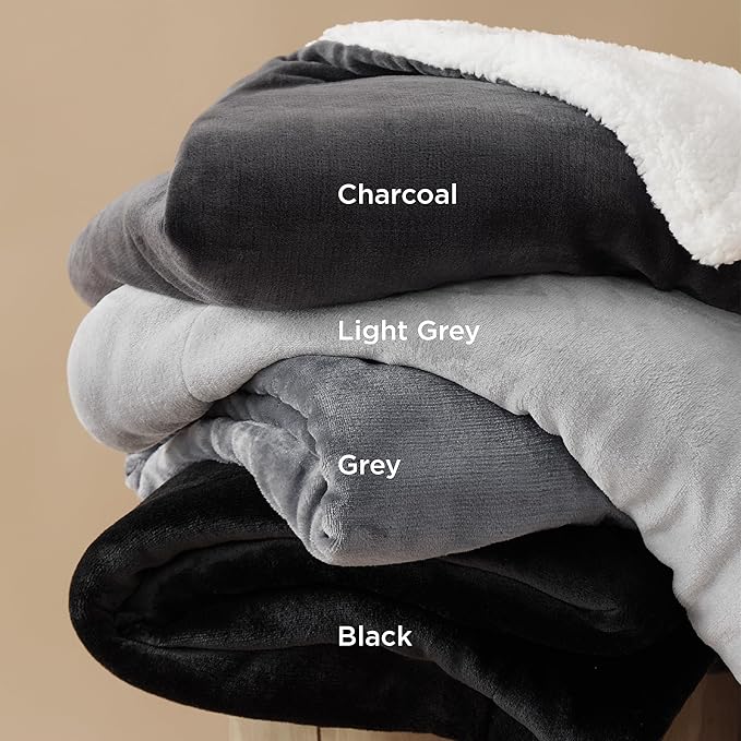Bedsure GentleSoft Sherpa Fleece Blankets King Size for Bed - Thick and Warm, Soft Fuzzy Plush King Blanket for Winter, Light Grey, 108x90 Inches