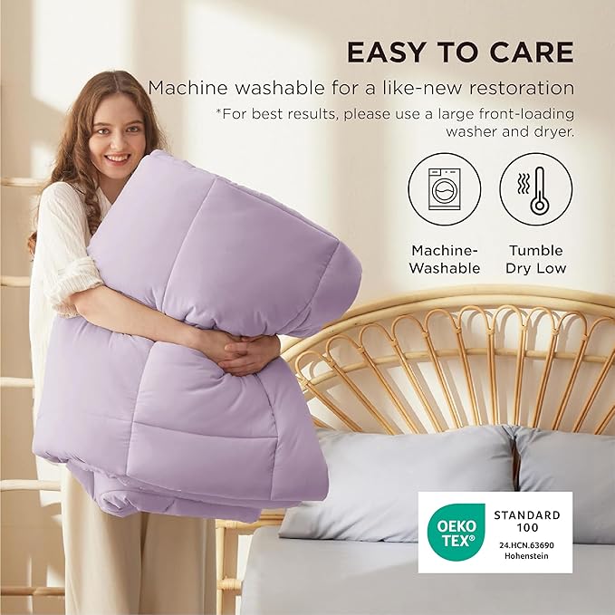 Bedsure Comforter Duvet Insert - Quilted Comforters Cal King Size, All Season Duvet, GentleSoft Down Alternative Bedding, with 8 Tabs, Gifts for Women/Men, Light Purple, Cal King 96 X 102 Inches