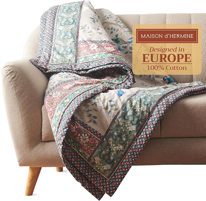 Maison d' Hermine Throw Blanket for Couch Lightweight Soft Warm Breathable Cotton Throw Blankets for Bed Girls Boys Women Men Gifts Sofa Travel Living Room Chair Bedding (50"x60", Osaka)