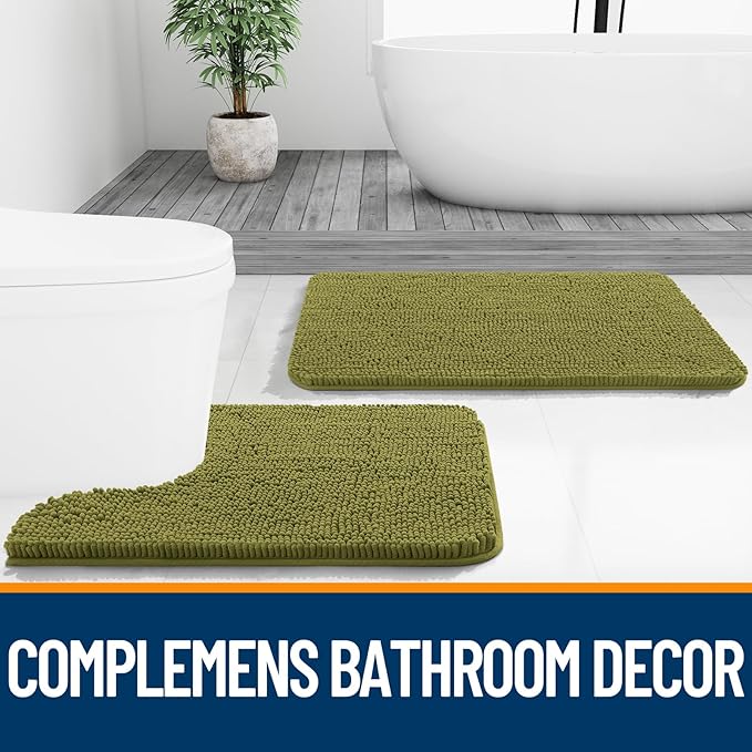 OLANLY Bathroom Rugs 36x24, Extra Soft Absorbent Chenille Bath Rugs, Rubber Backing Quick Dry, Machine Washable Bath Mats for Bathroom Floor, Tub and Shower, Home Decor Accessories, Willow Green
