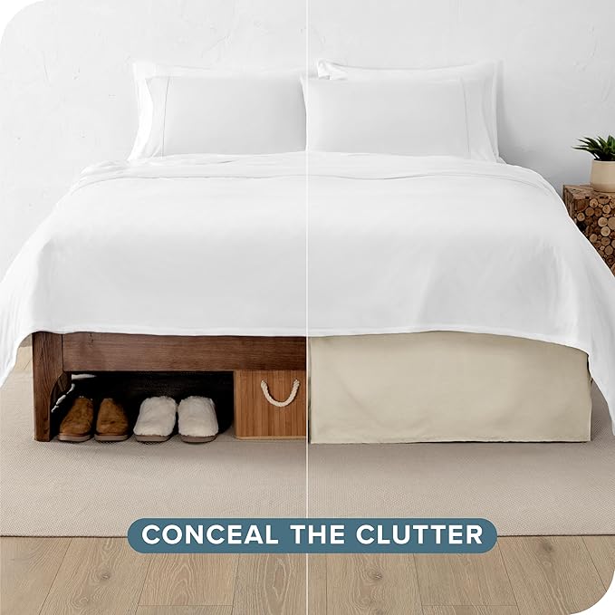 Bare Home King Bed Skirt - 15-Inch Tailored Drop Easy Fit - Bed Skirt for Beds - Center & Corner Pleats (King, Sand)