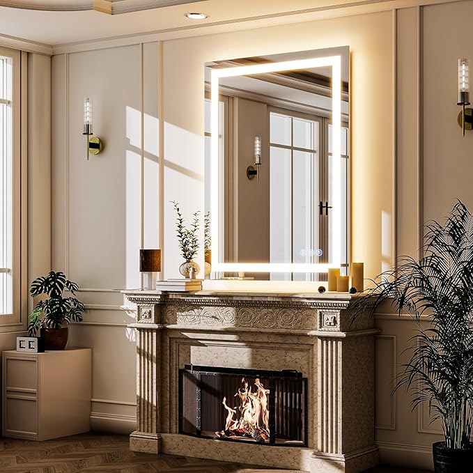 GLSLAND LED Bathroom Mirror - 24"x32" Anti-Fog Wall Mirrors with Memory Function, Dimmable, Frontlit & Backlit, Horizontally/Vertically, Tempered Glass