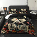 Black Gothic Skull Flower Queen Comforter Set，Quilt Queen Size Bedding Set Gothic，with 1 Comforter with 2 Pillow Case，Skull Room Decor for Bedroom