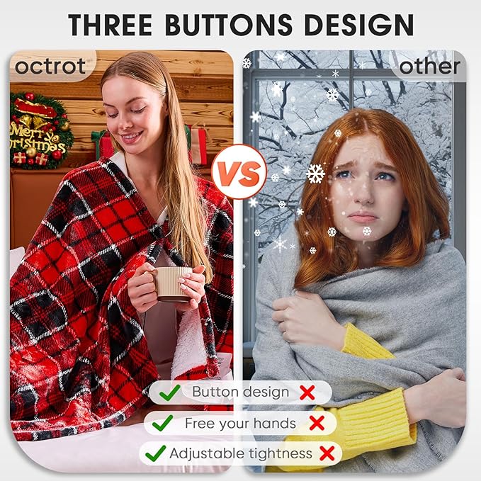 OCTROT Heated Blanket Electric Throw 50X60, Christmas Heating Throw Gift with 10 Heating Levels & 8 Hours Auto Off, Red Plaid Checkered Sherpa Blanket Warmer for Adults, Couch Bed Office Use