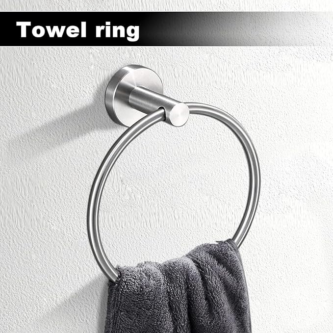 23.6inch 10 Sets Bathroom Towel Rack Set Brushed Nickel, Includes 2PCS 23.6Inch Towel Bar, 2PCS Towel Ring, 2PCS Toilet Holder and 4PCS Towel Hooks-Brushed Nickel