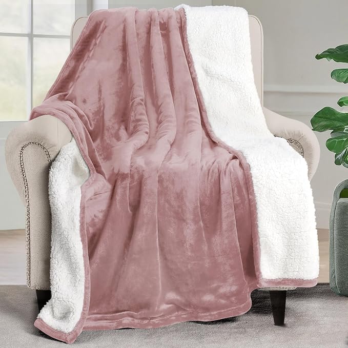 Utopia Bedding Sherpa Blanket Throw Size (Rose Pink, 50x60 Inches) - Soft Lightweight Plush Fleece Reversible Blanket for Bed, Sofa, Couch, Camping and Travel