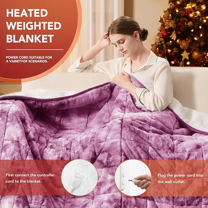 Homemate Heated Weighted Blanket for Adults - 50"x60" 10lbs Electric Throw Fast Heating Heavy Blanket 1/2/4/6/8 Hour Auto Off 10 Heat Levels Over-Heat Protection Luxury Faux Fur Sherpa