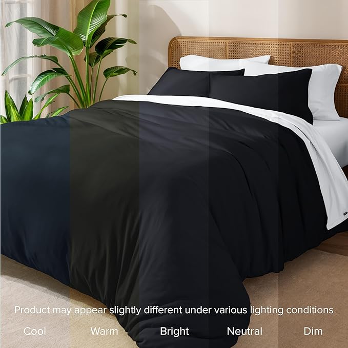 Bare Home 100% Organic Cotton Jersey Duvet Cover Set - King/Cal King Size - Ultra Soft - 100% Cotton - 3pcs - Corner Ties - Button Closure - Bedding Duvet Cover & Pillow Shams (King/Cal King, Black)