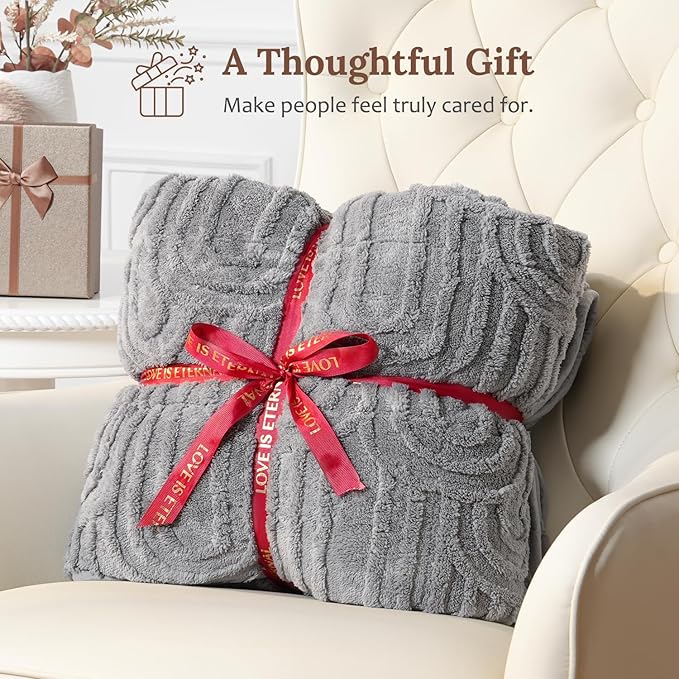 Sherpa Fleece Adult Weighted Blanket Great for Sleep, 20 lbs Dual Sided Soft Fuzzy Heavy Blankets for Couch Bed Sofa, Cozy Warm Fluffy Arched Jacquard Throw for Winter (Grey, 60" x 80", 20 Pounds)