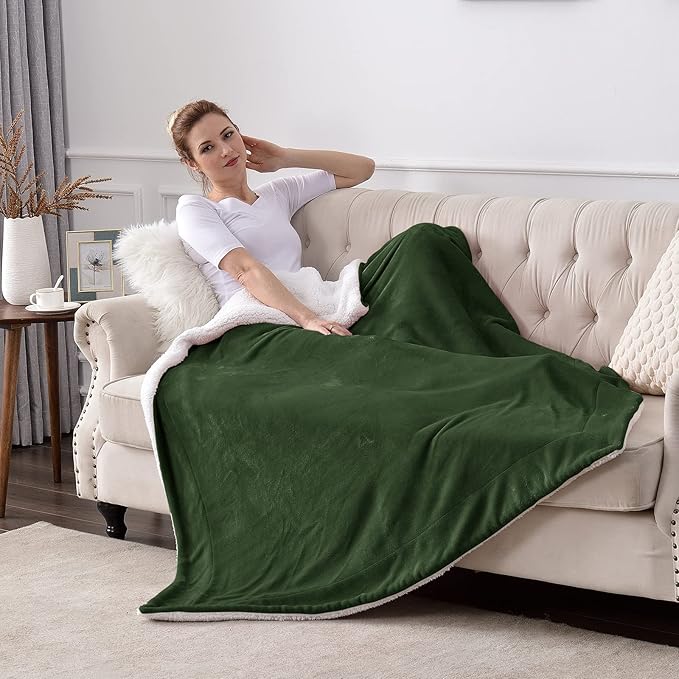 SOCHOW Sherpa Fleece Throw Blanket, Double-Sided Super Soft Luxurious Plush Blanket Throw Size, Olive Green, 50x60 inches