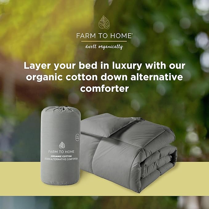 Farm to Home Down Alternative Comforter King Size Organic Cotton Duvet Insert Hotel Collection Hypoallergenic Comforter Machine Washable Comforter 108 x 98 for All Season, Gray