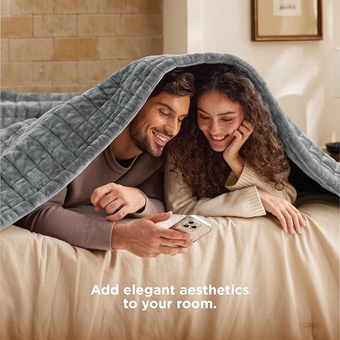 Bedsure Electric Blanket Queen Size - Dual Control Heated Weighted Blanket Queen with 10 Heat Settings, Fast Heating with 10 Time Settings (84x90 inches, Formal Gray)