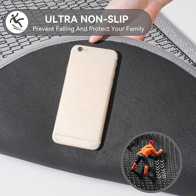 Bathroom Rugs Mat 24x35, Non Slip Ultra Thin Bath Mat Quick Dry Absorbent Washable Woven Half Round Bath Mats for Bathroom Floor Rubber Backed Fit Under Door Grey