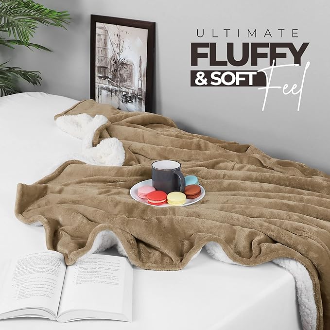 Utopia Bedding Sherpa Blanket Full Size (Camel, 90x84 Inches) - Soft Lightweight Plush Fleece Reversible Blanket for Bed, Sofa, Couch, Camping and Travel