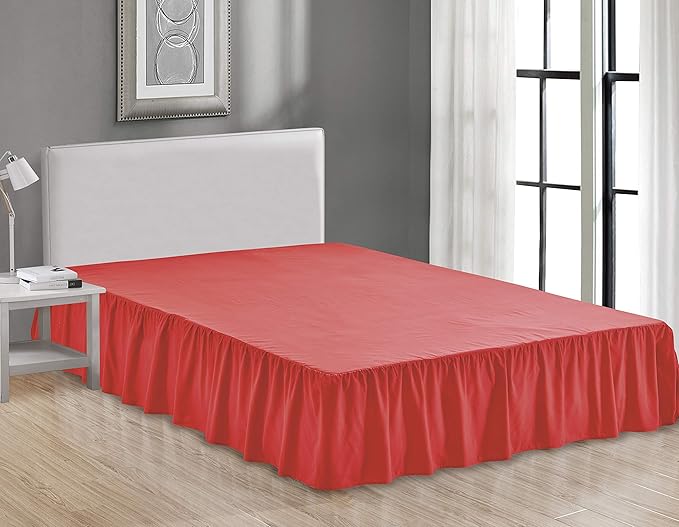 Sheets & Beyond Wrap Around Solid Microfiber Luxury Hotel Quality Fabric Bedroom Gathered Ruffled Bedding Bed Skirt 14 Inch Drop (King, Red)