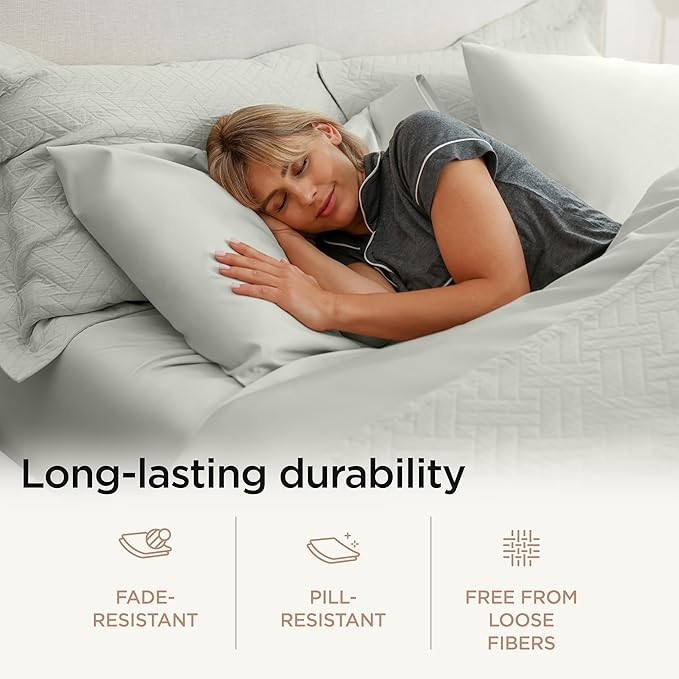 Threadmill 100% Cotton Sheets for Twin XL Size Bed - 600 Thread Count Twin XL Bed Sheets Set with 15” Deep Pocket - Sateen Weave 3-Piece Bedding Set with Cooling Effect, Light Grey