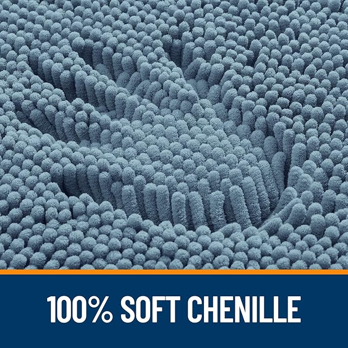 OLANLY Bathroom Rugs 47x24, Extra Soft Absorbent Chenille Bath Rugs, Rubber Backing Quick Dry, Machine Washable Bath Mats for Bathroom Floor, Tub and Shower, Home Decor Accessories, Airy Blue