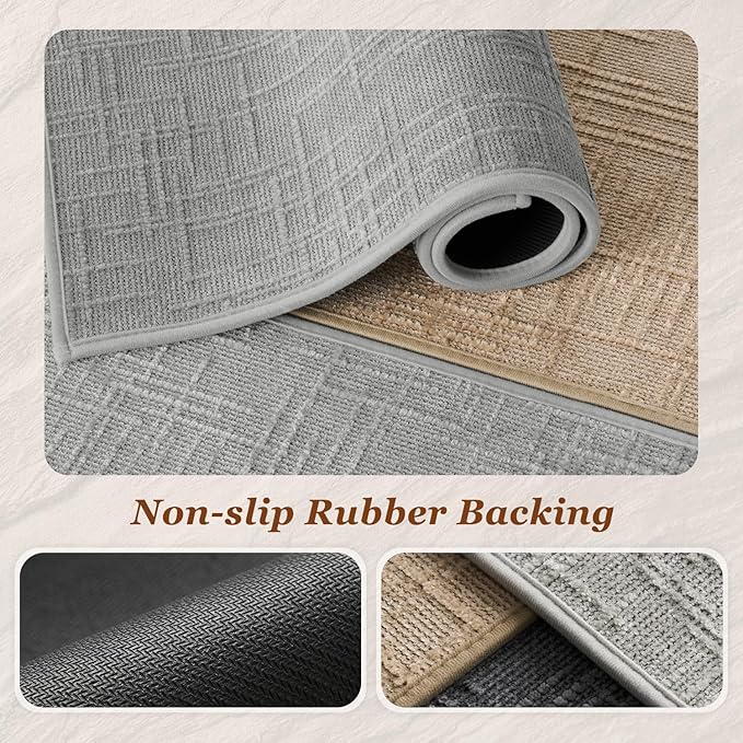 AMOAMI Bath Mat Non Slip Super Absorbent Quick Dry Bath Mats for Bathroom Floor Rubber Backing Washable Bathroom Rugs Modern Woven Jacquard Mat, Beside Tub Bath Rugs, 2' x 5', LightGrey