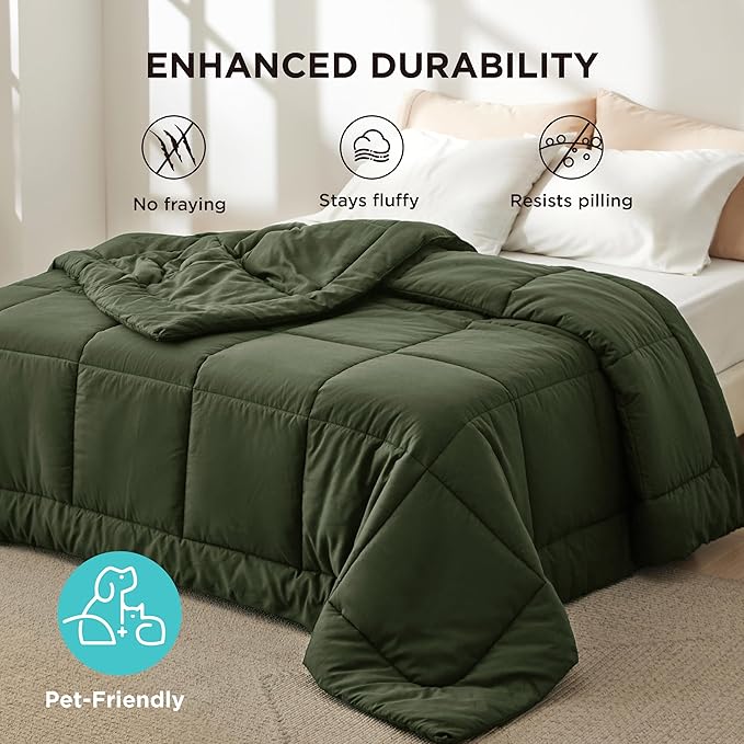 Bedsure Comforter Duvet Insert - Quilted Comforters King Size, All Season Duvet, GentleSoft Down Alternative Bedding, with 8 Tabs, Gifts for Women/Men, Olive Green, King 90 x 102 Inches