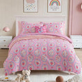 Full Size Comforter Set for Girls - 4 Pieces Pink Strawberry Full Bedding Sets for Kids,1 Comforter, 2 Shams and 1 Decor Pillow