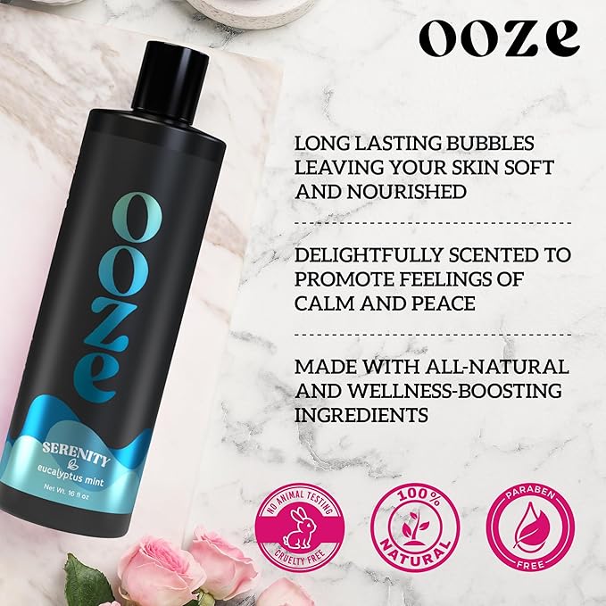 OOZE Eucalyptus Mint Bubble Bath (473ml) - Bubble Bath for Women Relaxing, Clean, Crisp & Refreshing - Self-Care & Wellness - Zero Parabens, Cruelty-Free, Made in The USA