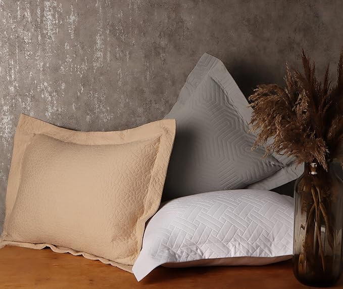 Threadmill Cotton Shams Set of 2 Standard Size | Luxury All-Season 100% Cotton Pillow Covers | Criss Cross Lightweight, Soft, Cozy Decorative Bed Pillow Shams | Scottish Grey