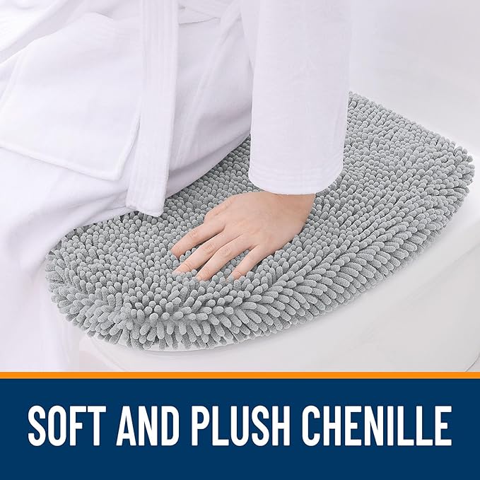 OLANLY Soft Chenille Bathroom Toilet Lid Cover, Machine Washable Seat Covers, 17.5x15, Stays in Place Rubber Backing, Fits Most Round, Elongated and Oblong Lids, Accessories Decor, Light Gray