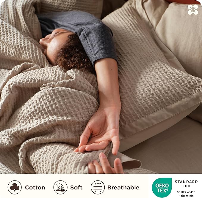Bedsure Cotton Duvet Cover King - 100% Cotton Waffle Weave Khaki Duvet Cover King Size, GentleSoft™ and Breathable Tan Bedding Set for All Season, 3 Pieces, 104"x90"