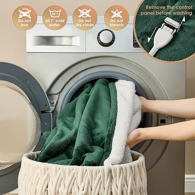 EHEYCIGA Heated Blanket - King Size, 9 Heating Levels, Soft Sherpa, 90 x 100 Inches