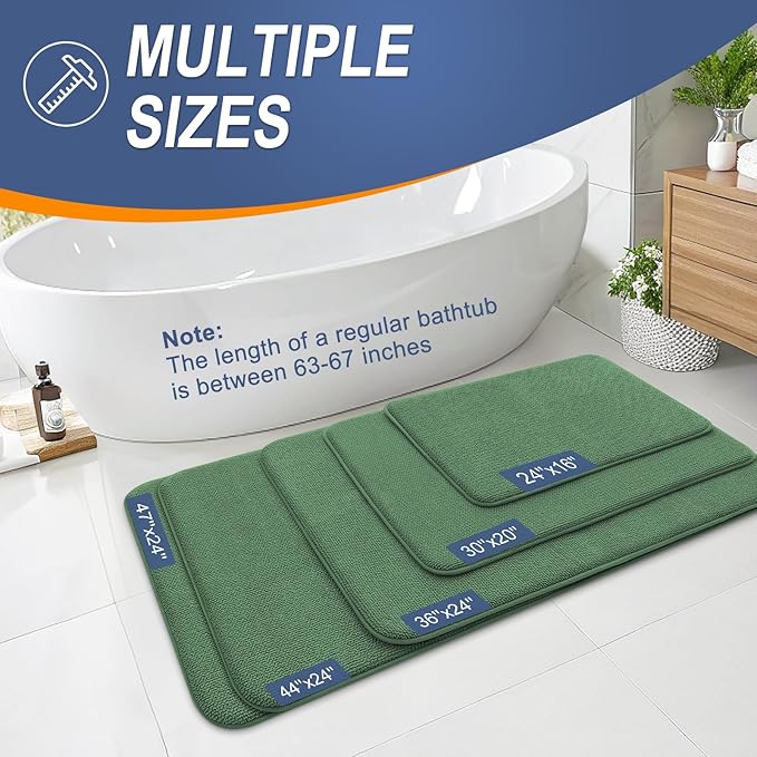 OLANLY Thick Memory Foam Bath Mat Rug 24x16, Extra Soft Absorbent Bathroom Rug, Quick Dry Bath Mats, Non-Slip, Machine Washable Carpet for Bathroom, Tub and Shower, Home Decor Accessories, Olive Green