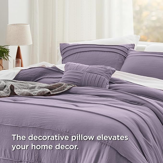 Bedsure Purple King Size Comforter Set - 4 Pieces Pinch Pleat Bed Set, Down Alternative Bedding Sets for All Season, 1 Comforter, 2 Pillowcases, 1 Decorative Pillow