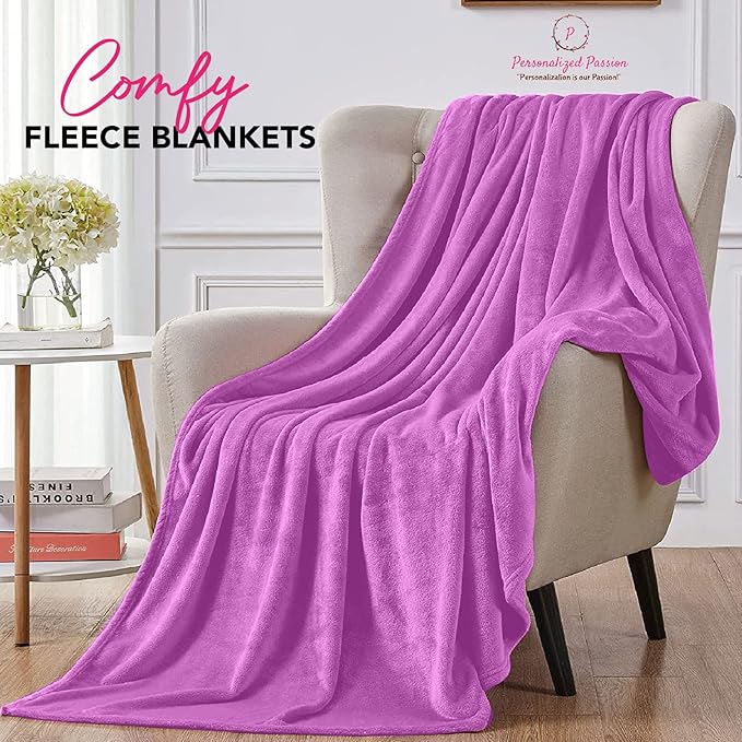 Personalized Passion Blankets with Custom Name & Initial Monogram - Super Soft and Cozy Fleece - Unisex Custom Blanket for Him and Her - 60x40 Inches - Purple
