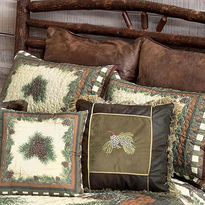 BLACK FOREST DECOR Woodland Pinecones Quilt Bed Set - King, Rustic Lodge Pinecone Quilt Bedding - 110" x 96"