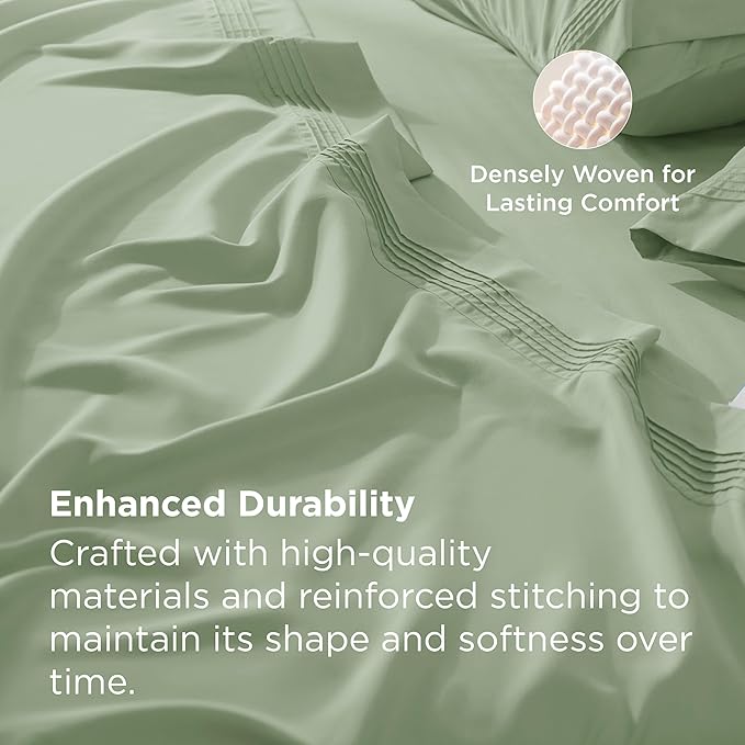 Bedsure Deep Pocket King Sheet Set - Fits Mattresses Up to 21 Inches Thick - 4 Piece GentleSoft Bed Sheets, Moisture Wicking, Soft & Cooling Bedsheet & Pillowcases, Easy & Secure Fit, Sage Green