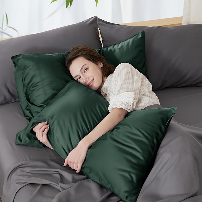 Bedsure Pillow Cases Standard Size, Cooling Pillow Cases, Rayon Derived from Bamboo Forest Green Pillowcases Standard Set of 2, Breathable & Soft Pillow Covers with Envelope Closure, 20x26 Inches