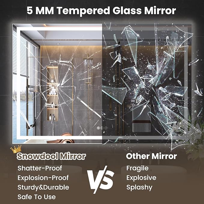 60"X30" LED Bathroom Mirror with Front Lights and Backlit, Anti-Fog, Dimmable, Shatter-Proof Tempered Glass, Lighted Bathroom Vanity Mirror for Wall with 3 Colors, Memory Function
