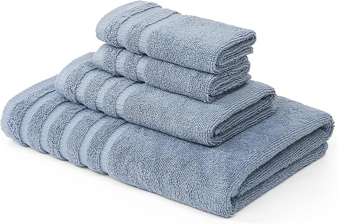 Modern Threads Oxford 6-Piece 100% Cotton Towel Set – Yarn Dyed Jacquard & Solid – Includes 2 Bath Towels, 2 Hand Towels, 2 Washcloths – Absorbent, Quick Dry, Soft & Durable – Blue