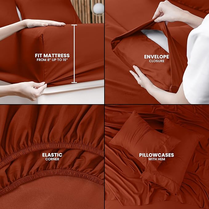 Utopia Bedding Queen Bed Sheets Set - 4 Piece Bedding - Brushed Microfiber - Shrinkage and Fade Resistant - Easy Care (Queen, Terracotta Orange)
