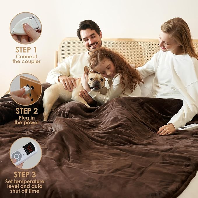 EHEYCIGA Heated Blanket Electric Blanket Twin - Heating Blanket with 9 Heating Levels & 10 Hours Auto Off, Soft Cozy Sherpa Washable Blanket with Fast Heating, 62 x 84 Inches