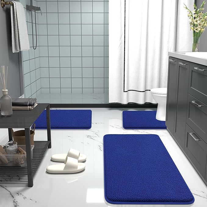 OLANLY Thick Memory Foam Bath Mat Rug 47x20, Extra Soft Absorbent Bathroom Rug, Quick Dry Bath Mats, Non-Slip, Machine Washable Carpet for Bathroom, Tub and Shower, Home Decor Accessories, Royal Blue