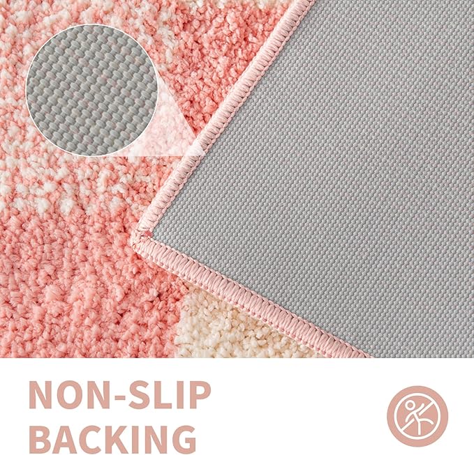 CozeCube Bath mats for Bathroom Non Slip, Fluffy Absorbent Microfiber Bath mat Washable, Aesthetic Bathroom Rugs, Large Blossom Pink Checkered Bath mat, Blossom Pink, 36" x 24"