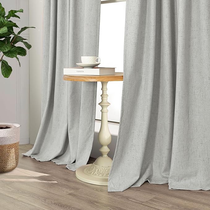 Pitalk 54 Inch Curtains 2 Panel Set 100% Blackout Linen Textured Room Darkening Thermal Insulating Curtain for Bedroom Winter Summer Heat Blocking Draft Kitchen Bathroom 54 Inches Long Light Grey Gray