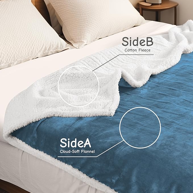 Electric Heated Blanket Throw Size 50"x60", Soft Flannel with Overheat Protection, 6 Adjustable Heat Settings & 3-Hour Auto-Off Timer, Fast Heating for Winter Comfort, Blue