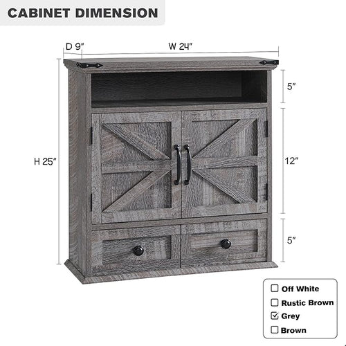 ACCOHOHO Bathroom Wall Cabinet, Farmhouse Medicine Cabinet, 24" Wide Cabinet with Drawer, Adjustable Shelf, Double Barn Doors, Storage Cabinet for Bathroom, Kitchen, Living Room, Grey Wash