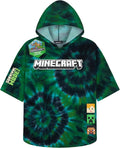 Minecraft Towelling Poncho Kids Teens Hooded Bath Towels Absorbent Beach Towel (Multi Tie Dye, 6-9 Years)