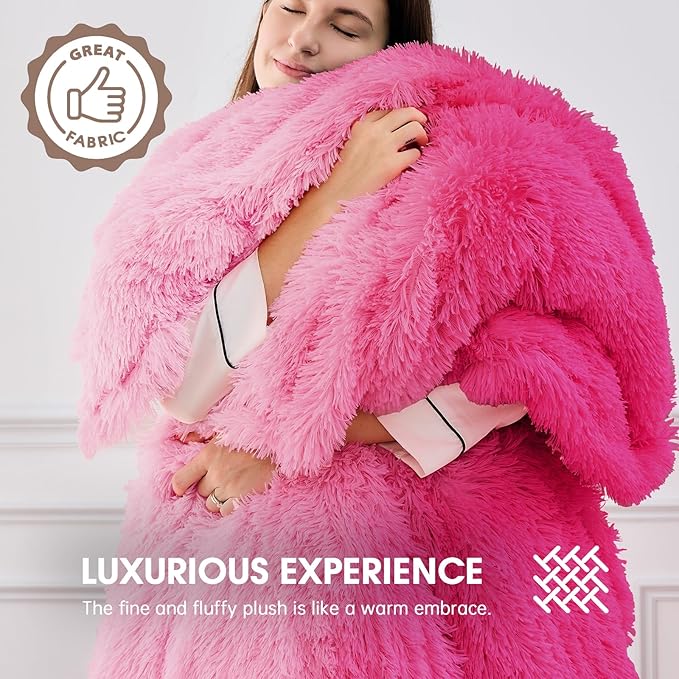 Heated Electric Blanket Twin,Warm Winter Birthday Gifts for Women Her Grandma–Faux Fur with Soft Sherpa,10 Heat Settings,5 Time Settings with Fast Heating, 62x84, Rose Red